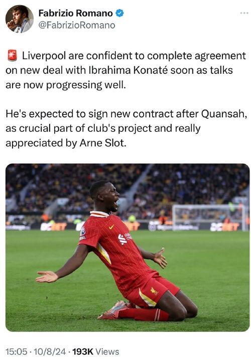 罗马诺:科纳特很快会和利物浦完成新合同续约 罗马诺:科纳特很快会和利物浦完成新合同续约